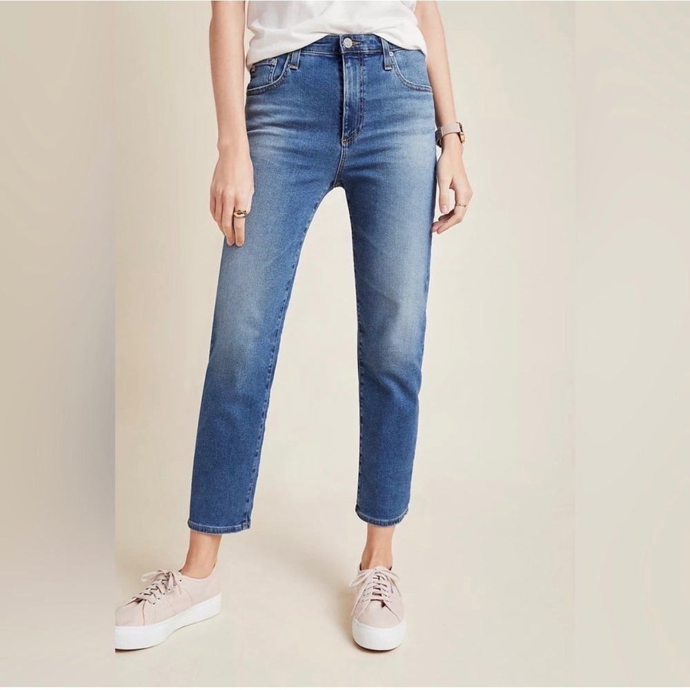 NWT AG Adriano Goldschmied Seamed Isabelle High Rise Straight Crop Jeans Black
